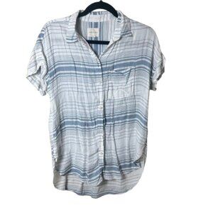 AMERICAN EAGLE Semi Sheer Blue White Striped Gauze / Linen Blouse Top Size Small